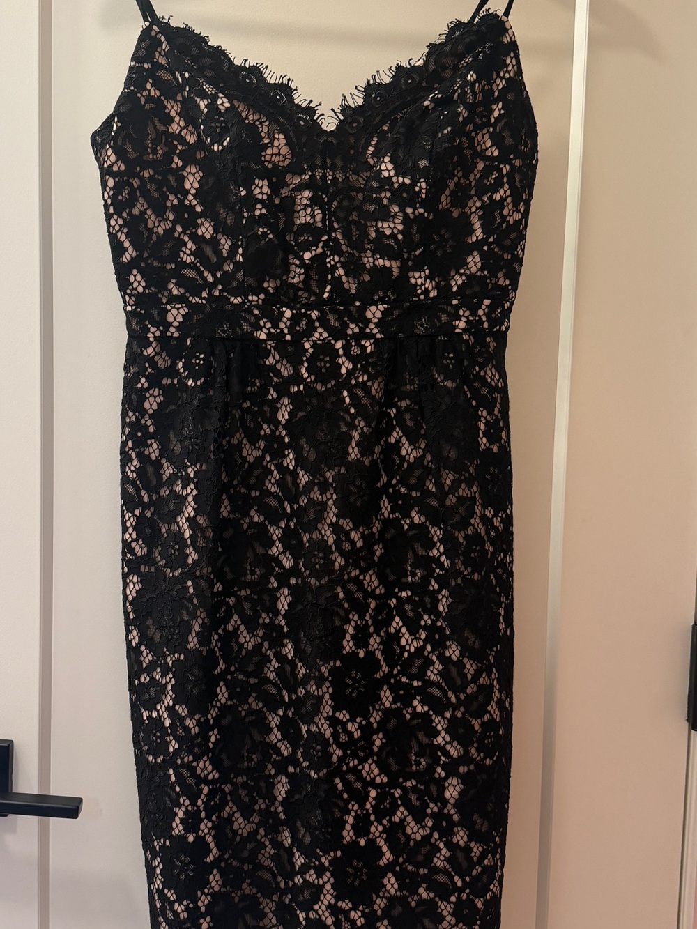 J. Crew Black Lace Midi Dress with Nude Underlay